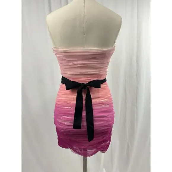 Pearl Georgina Chapman Dress Size 6 Strapless Pink Ruched Cocktail Formal Y2K - Picture 4 of 10